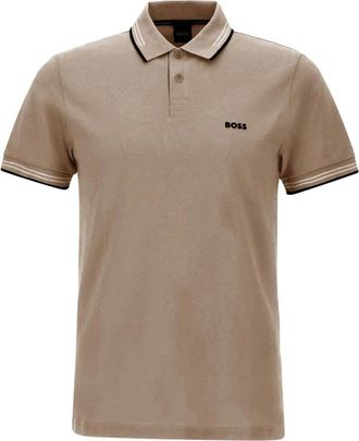 HUGO BOSS Hugo, Polo Shirts, male, Beige, Size: 3XL Stretch-cotton Slim-fit Polo Shirt