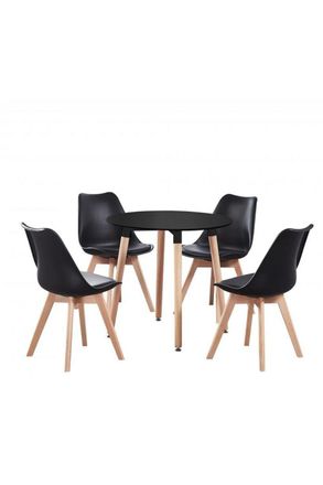 Life Interiors Lorenzo Round Dining Set with a Table & Dining Chair Set of 4 in Black