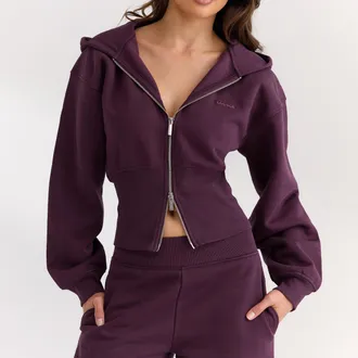 Lounge Getailleerde hoodie met ritssluiting - Kersenrood - XXL
