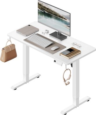 Woltu Woltu Escritorio El&eacute;ctrico Regulable En Altura 100x48x72-118 Cm, Blanco, Con 3 Memorias De Altura Y 2 Ganchos