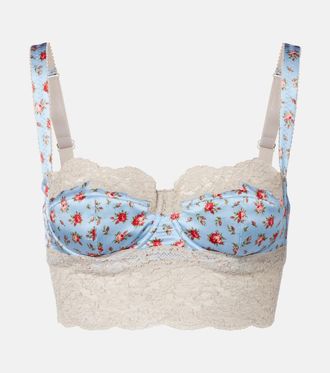 Dolce & Gabbana Floral lace-trimmed silk and cotton bra