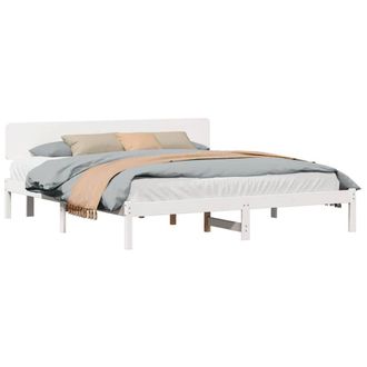 Berkfield Home White Bed Frame with Headboard White 180x200 cm Solid Pine Wood