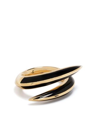 Shaun Leane Sabre Deco crossover ring - unisex - 18kt Gold Plated Silver/ceramic - P
