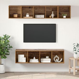 Berkfield Home Wall-mounted with Storage 4 pcs Old wood 37 x 37 x 142.5 cm Engineered wood in Brown