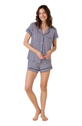 The Cats Pajamas Pima Knit Short Set in Essential Stripe Navy at Nordstrom, Size X-Large