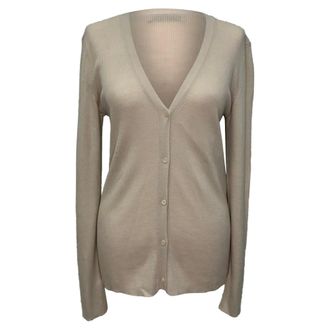 Max Mara V-Neck Cardigan in Beige Wool