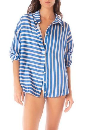 Maaji Azure Manele Stripe Cover-Up Shirt in Open Blue at Nordstrom Rack, Size Medium