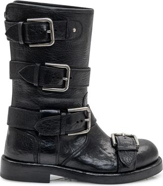Dolce & Gabbana Leren Bikerlaarzen - Dames - Hoge Laarzen - Zwart - 37 1/2 EU - Leer - Schoenen