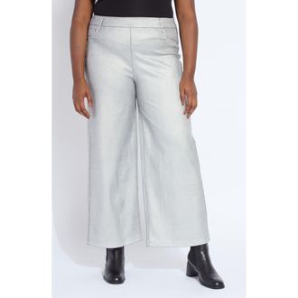 Lyss&eacute; Metallic Coated Pull-On High Waist Wide Leg Jeans in Metallic Silver at Nordstrom, Size 2 X