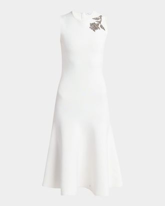 Alexander McQueen Crystal Embroidered Sleeveless Flared Midi Dress