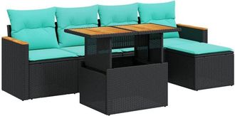 vidaXL Set De Sof&aacute;s De Jard&iacute;n 6 Piezas Y Cojines Rat&aacute;n Sint&eacute;tico Negro Vidaxl