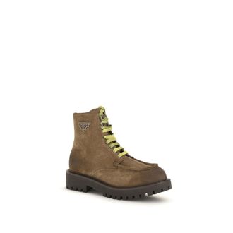 Prada Suede Lace-Up Boot - Brown