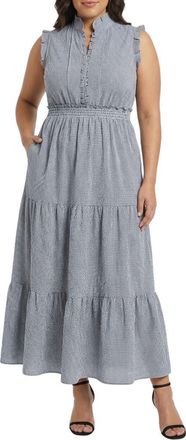 London Times Ruffle Trim Tiered Maxi Dress in Navy/Ivory at Nordstrom Rack, Size 16W