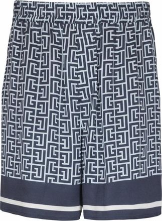 Balmain Flowing monogrammed shorts - Heren - Korte Broeken - Blauw - XS - Korte Broeken