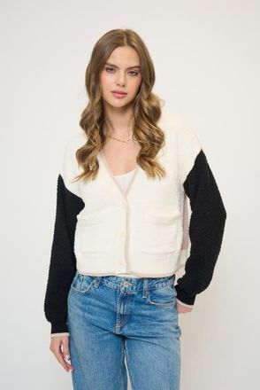 Central Park West Colin Cropped Terry Cardigan in White Multi at Nordstrom, Size X-Small
