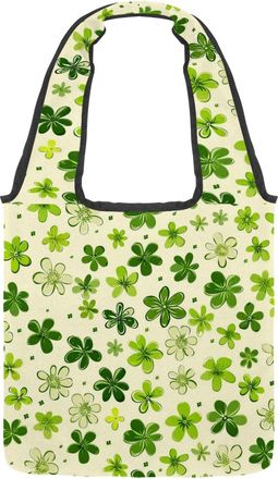 Generic Cute Little Green Flowers Reversible Canvas Shoulder Tote - Double-Sided Print, 12oz Cotton, 27cm Drop, Fold-Flat Bag for Travel, Shopping, Street Out