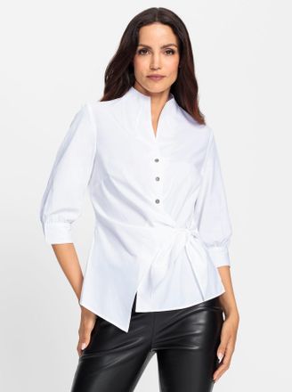 Heine Wickelbluse HEINE, Damen, Gr. 34, weiss (wei&szlig;), 50% Baumwolle, 50% Polyester, unifarben, Blusen Wickelbluse