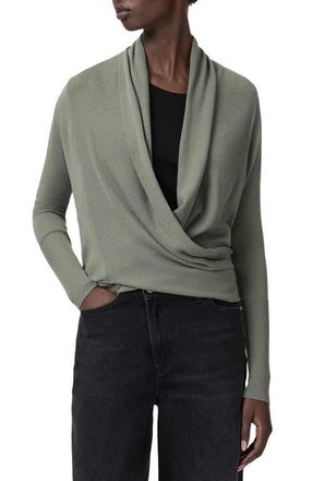 AllSaints Wasson Pirate Wrap Merino Wool Cardigan in Laurel Green at Nordstrom, Size X-Small
