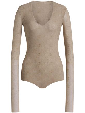 Alberta Ferretti Fitted Long-Sleeve Top with Deep Scoop Neckline