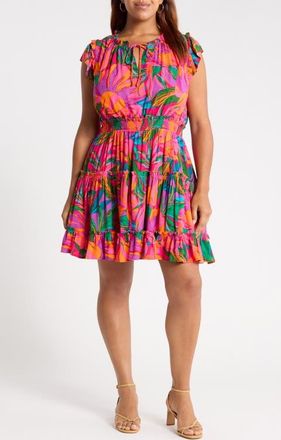 Sugarlips Beal Toledo Tropical Tiered Dress in Green Orange Multi at Nordstrom, Size 1X