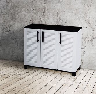 Dmora Armario Para Exteriores O Interiores Multiusos, 3 Puertas Y 1 Estante De Polipropileno, 100% Made In Italy, 102x37h90 Cm, Color Gris - Dmora