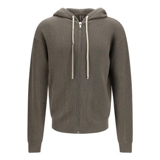 Rick Owens Felpa con cappuccio in lana vergine a coste - - Sweatshirts & Hoodies - Uomo - Verde - L