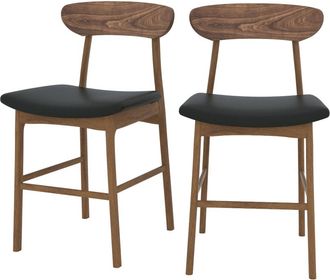 Rendez-Vous D&eacute;co Set de 2 sillas de bar de media altura en cuero sint&eacute;tico negro 66 cm