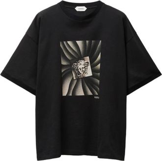 Versace Bedrukt T-shirt - Heren - Tops - Zwart - Maat: M Zijde