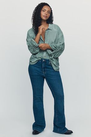 Pilcro Cinched-Sleeve Buttondown Top