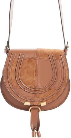 Chlo&eacute; Marcie Leather & Suede Patchwork Crossbody Bag in Dusty Tan at Nordstrom