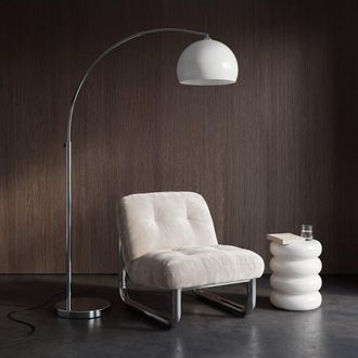 Maisons du monde L&aacute;mpara de pie en acero cromado y pl&aacute;stico blanco, 209 cm de altura