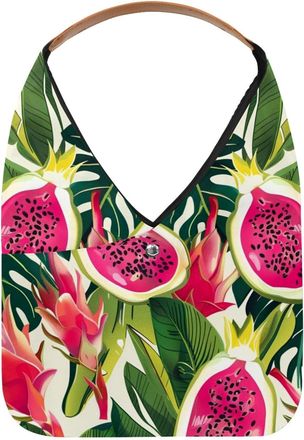 Generic dragon fruit pattern (5) Reusable Lightweight Grocery Bags - Foldable Into Compact Pouch, Washable & Sturdy, Multipurpose for Shopping and Travel