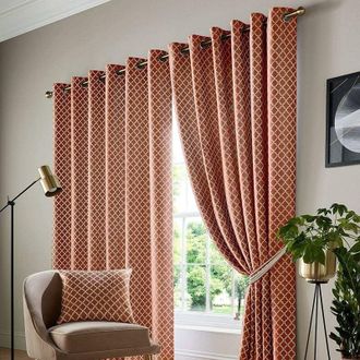 Alan Symonds Alan Symonds - Jacquard Curtains Eyelet Ring Top Fully Lined, Polyester, Orange, 90 x 72