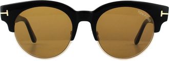 Tom Ford Round Shiny Black Brown Sunglasses