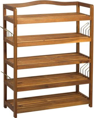 HOMCOM Homcom - 5-Tier Shoe Rack Acacia Wood Shoe Storage Shelf for Entryway Bedroom 5-Tier