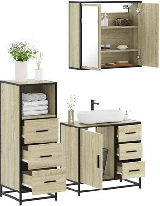 vidaXL Vidaxl - Set De Muebles De Ba&ntilde;o 3 Pzas Madera Contrachapada Roble Sonoma
