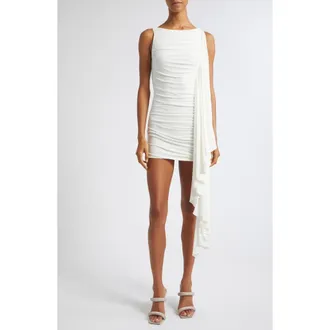 Alexander Wang Asymmetric Ruched Minidress in Star White at Nordstrom, Size X-Small