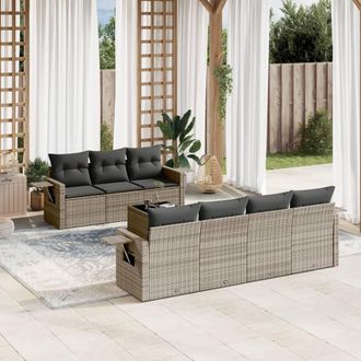 vidaXL Set De Sof&aacute;s De Jard&iacute;n 8 Pzas Y Cojines Rat&aacute;n Sint&eacute;tico Gris Vidaxl