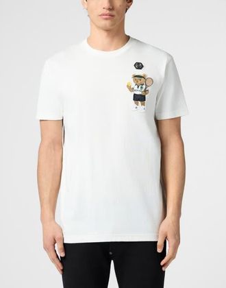 Philipp Plein Round Neck T-Shirt Teddy Tennis Patch Men in Offwhite at Nordstrom, Size Xxx-Large