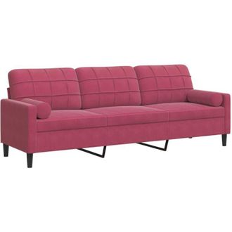 vidaXL Vidaxl - Sof&aacute; De 3 Plazas Con Cojines Terciopelo Rojo Tinto 210 Cm