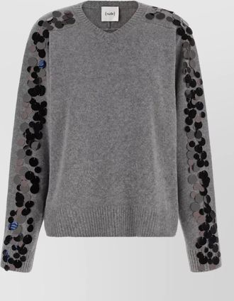 Nude wool v-neck sequin sweater