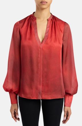 Santorelli Willow Buttoned Blouse in Scarlet at Nordstrom, Size 4