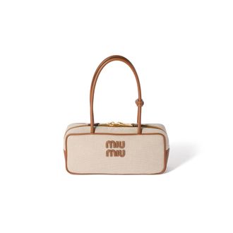 Miu Miu Beau Canvas And Leather Bag, Woman, Beige/brandy