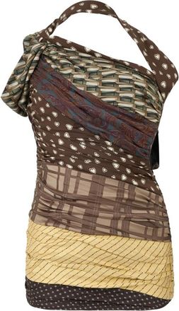 Moschino Asymmetrische Blouse met Prints - Dames - Tops zonder mouwen - Bruin - M - Polyester - Tops