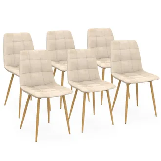 IDMarket Set Di 6 Sedie Da Pranzo Mila In Velluto Beige Con Gambe Effetto Legno