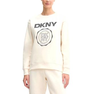 DKNY Dkny, Hoodies & sweatvesten, Dames, Beige, L, Katoen, Sweatshirt met logo-opdruk