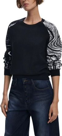 Desigual Trui met ronde hals - Dames - Ronde hals truien - Zwart - L - Polyester - Truien & Vesten