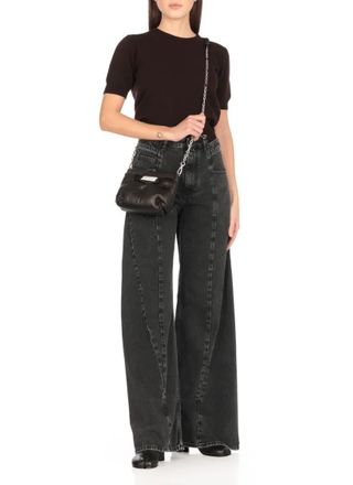 Maison Margiela Crossbody Bags - Smooth Leather Pochette With Contrasting Logo Patc - Gr. unisize - in Schwarz - f&uuml;r Damen