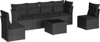 vidaXL Set De Comedor De Jard&iacute;n 7 Pzas Y Cojines Rat&aacute;n Sint&eacute;tico Negro Vidaxl