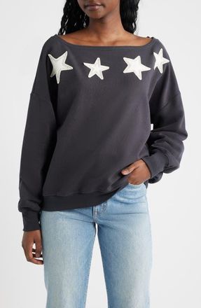 Vinyl Icons Star Appliqu&eacute; Off the Shoulder Sweatshirt in Phantom at Nordstrom, Size X-Small